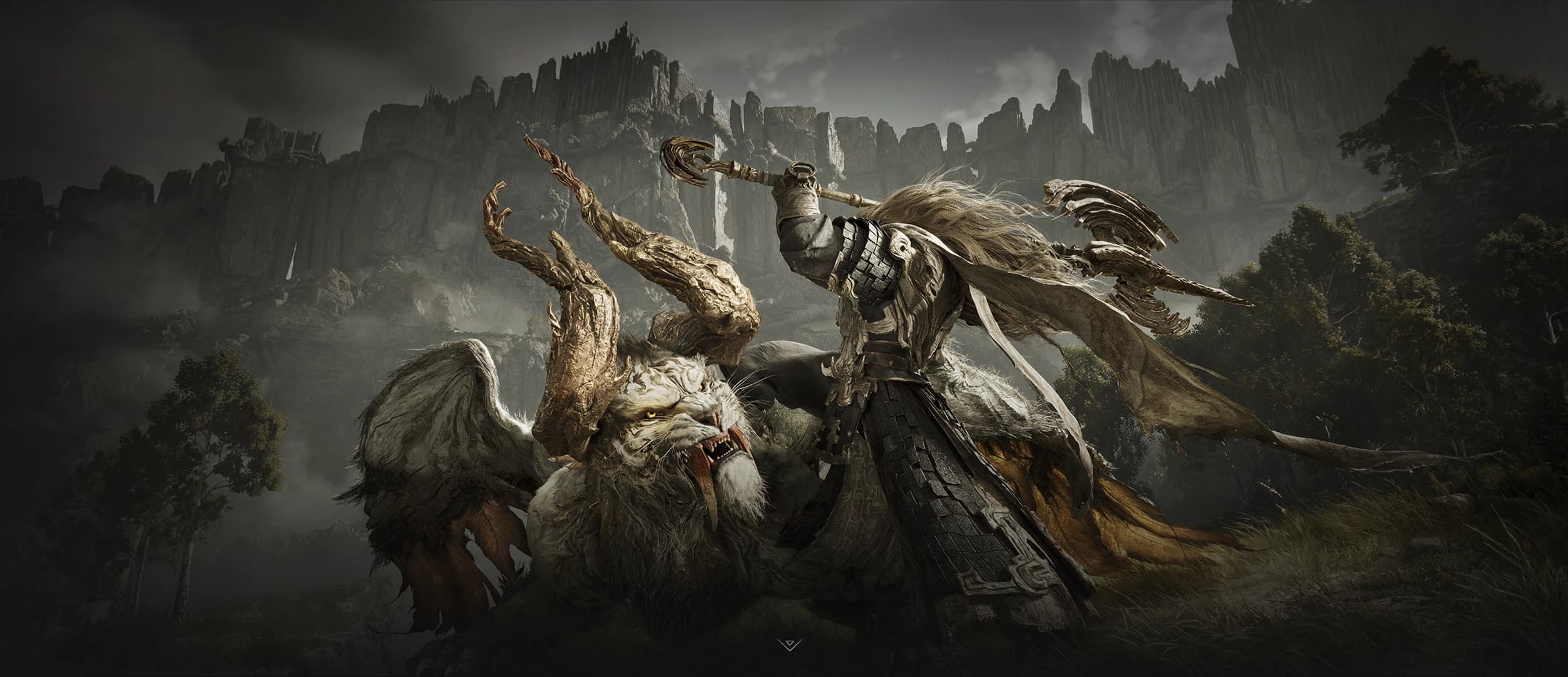 Official Nodusfall promotional still of a Weaver standing over a defeated mythic beast