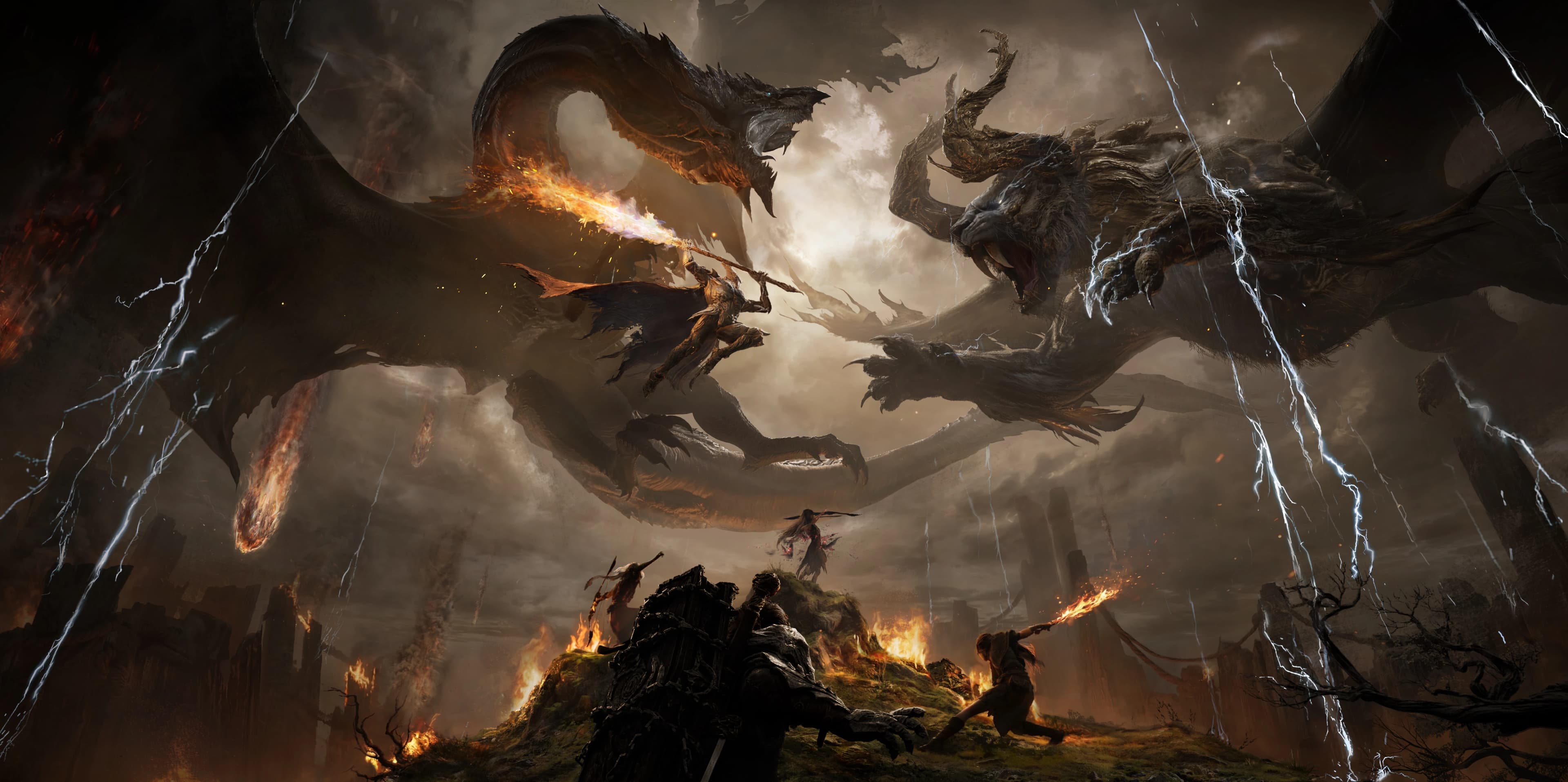 Official Nodusfall reveal key art showing Weavers facing mythic beasts